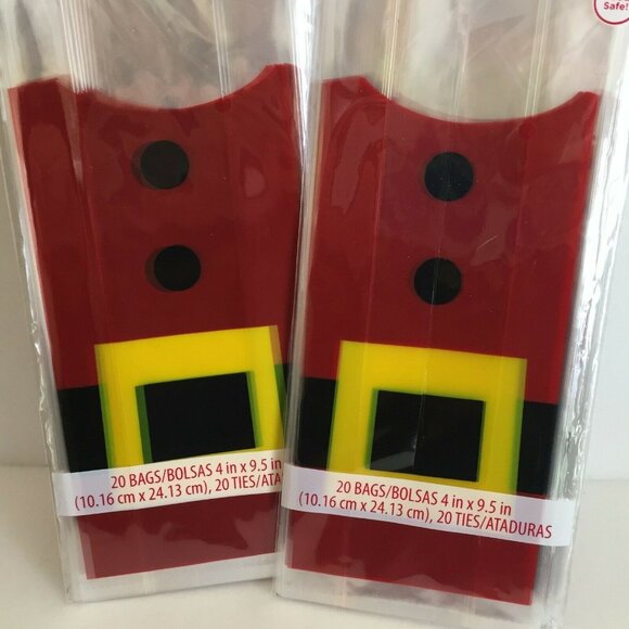 Holiday Time Set 40 Santa Suit Cellophane Treat Gift Bags Ties Cello Baking Food - Picture 1 of 4